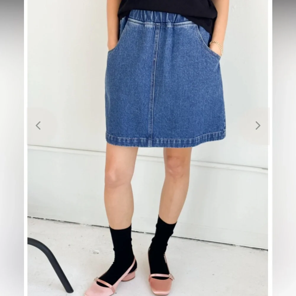Le Bon Shoppe city denim skirt elastic waist pockets - Picture 2 of 9
